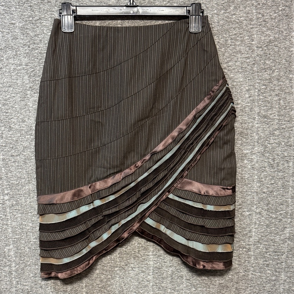 Teri Jon Asymmetrical Brown and Gray Wool Skirt